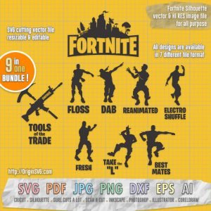 Fortnite Emote Silhouette 9 in 1 Bundle – Sticker SVG cut files ...