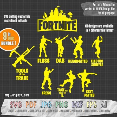 Fortnite Emote Silhouette 9 in 1 Bundle - Sticker SVG cut files ...