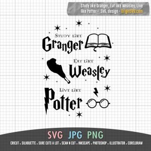 Study Like Granger, Eat Like Weasley, Live Like Potter SVG Cut Files ...