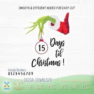 Days Til Christmas Countdown Grinch Hand holding ornament SVG