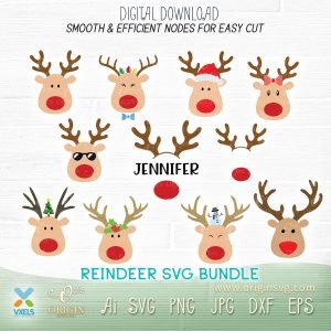 Reindeer SVG Cute Rudolph Antlers Face Christmas Vacation for Boy and ...