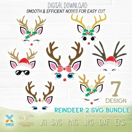 Christmas Reindeer SVG Cartoon Rudolph Face Antlers Christmas Cut Print