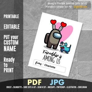 Among Us Kids Valentine Cards Set #2 – Printable Editable Custom Name 6 ...