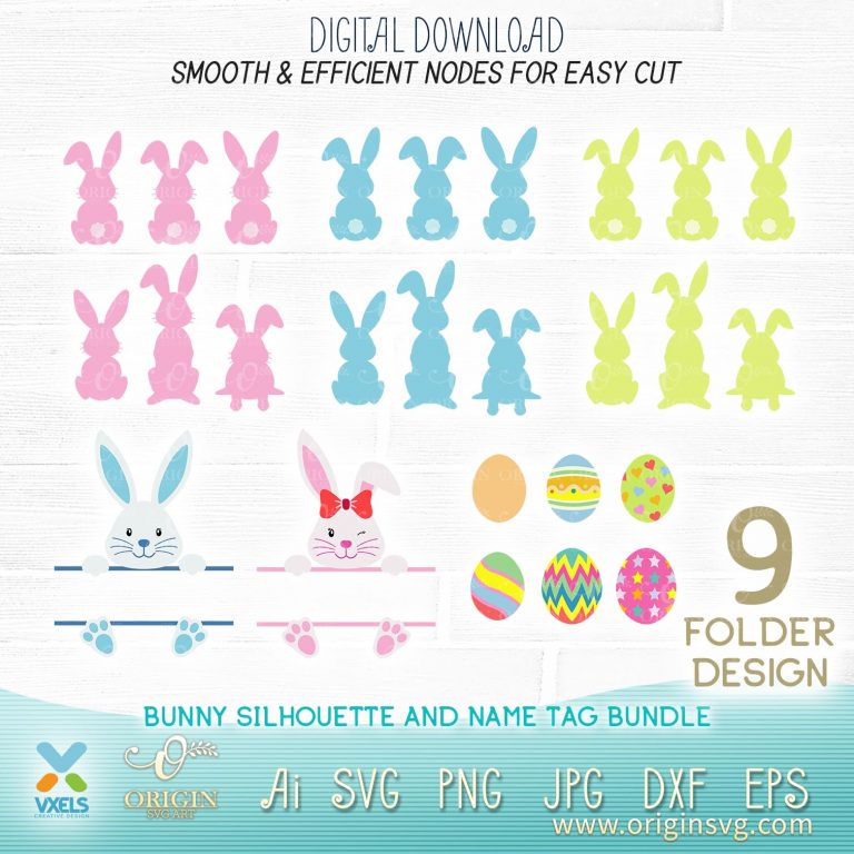 Easter bunnies SVG bundle baby bunny silhouette name tag | Decorative ...