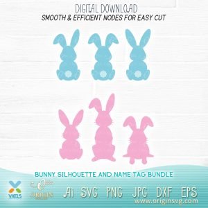 Easter bunnies SVG bundle baby bunny silhouette name tag | Decorative ...