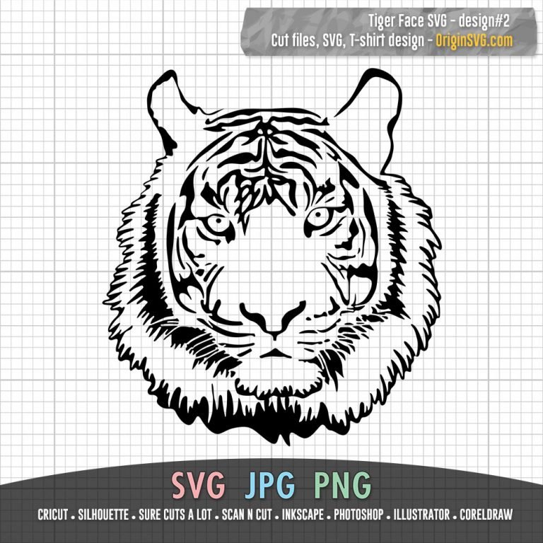 Tiger Face SVG Design 2 Cut Files In Black And In Color Origin SVG Art   Tiger Face2 Disp2 768x768 