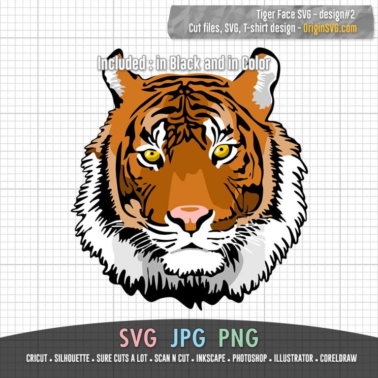 Tiger Face SVG Design 2 Cut Files In Black And In Color Origin SVG Art   Tiger Face2 Disp3 768x768 