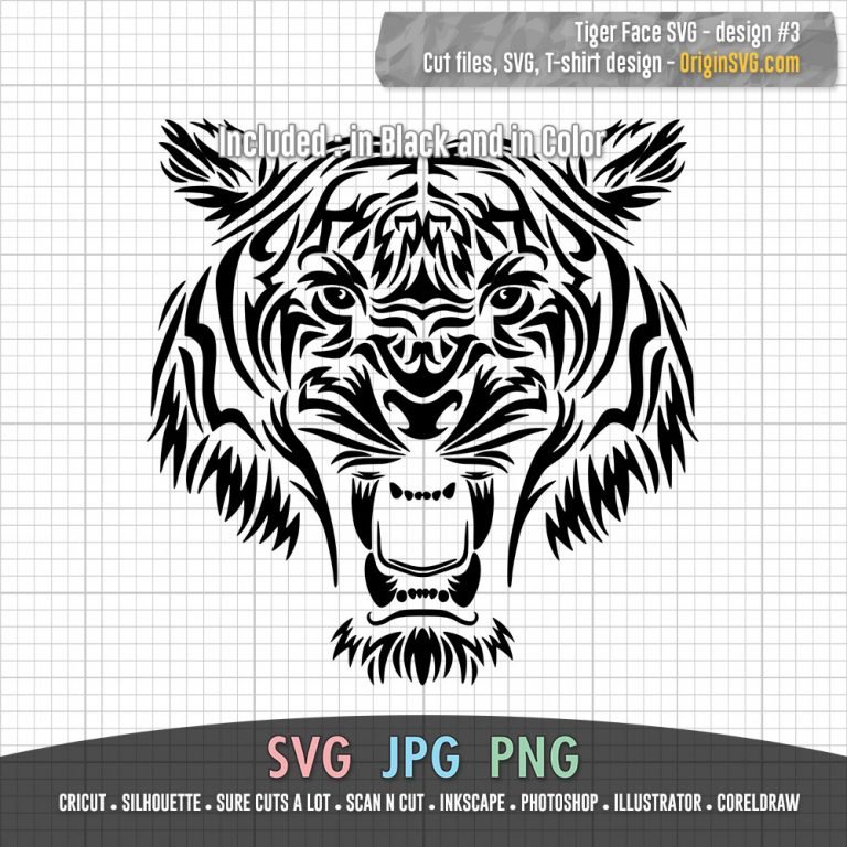 Tiger Face SVG - Design#3 Cut Files in Black and in Color - Origin SVG Art