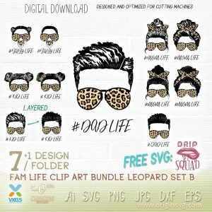 Leopard Afro fam life Svg | Dad Mom Life svg | leopard afro Kids svg ...