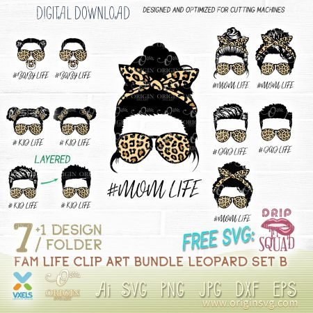 Leopard Afro fam life Svg | Dad Mom Life svg | leopard afro Kids svg ...