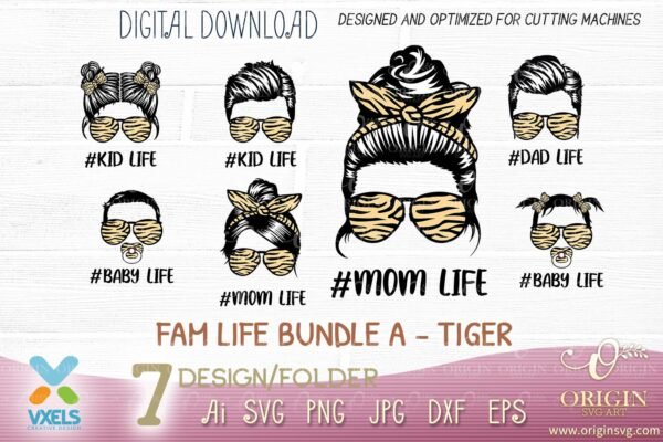 Fam life Svg tiger Dad Mom Life svg Kids | Baby Boy Girl | Tiger Family