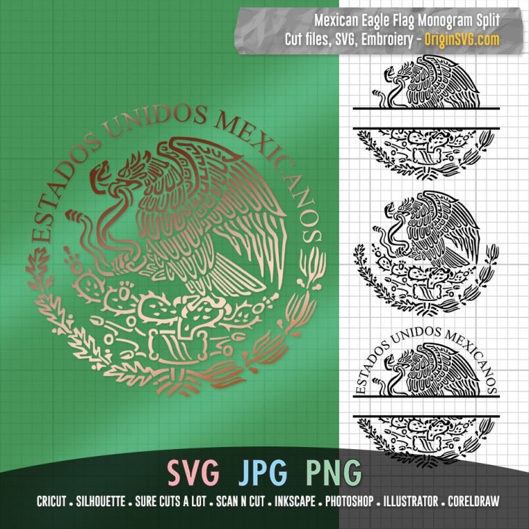 Mexican Eagle Flag Monogram Split SVG in 4 Variation – Origin SVG Art