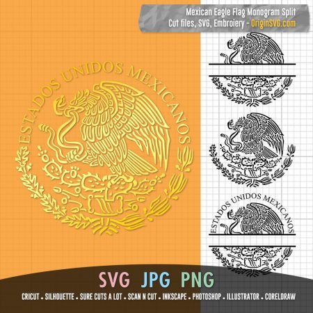 Mexican Eagle Flag Monogram Split SVG in 4 Variation – Origin SVG Art