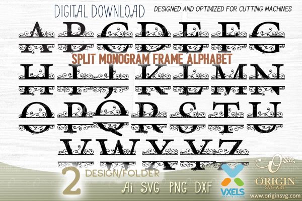 Split Monogram SVG Monogram Alphabet Letter Roman Flourish Frame