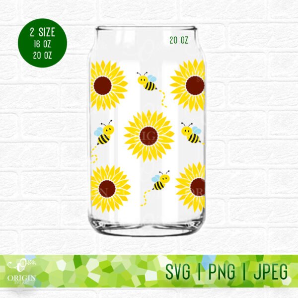 Sunflower Libbey Glass Can 16 Oz and 20 Oz SVG, Glass Can Wrap