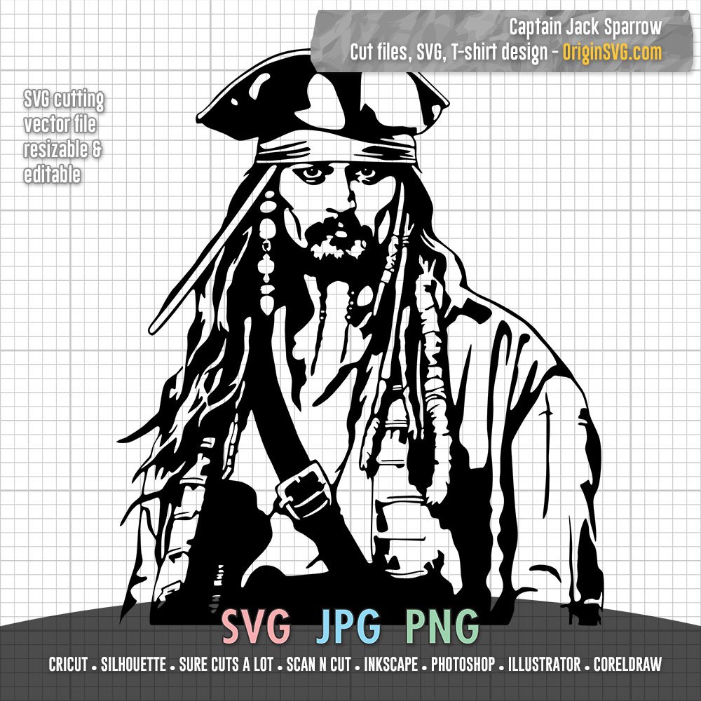 Captain Jack Sparrow Pirates of the Caribbean Silhouette SVG Cut Files ...